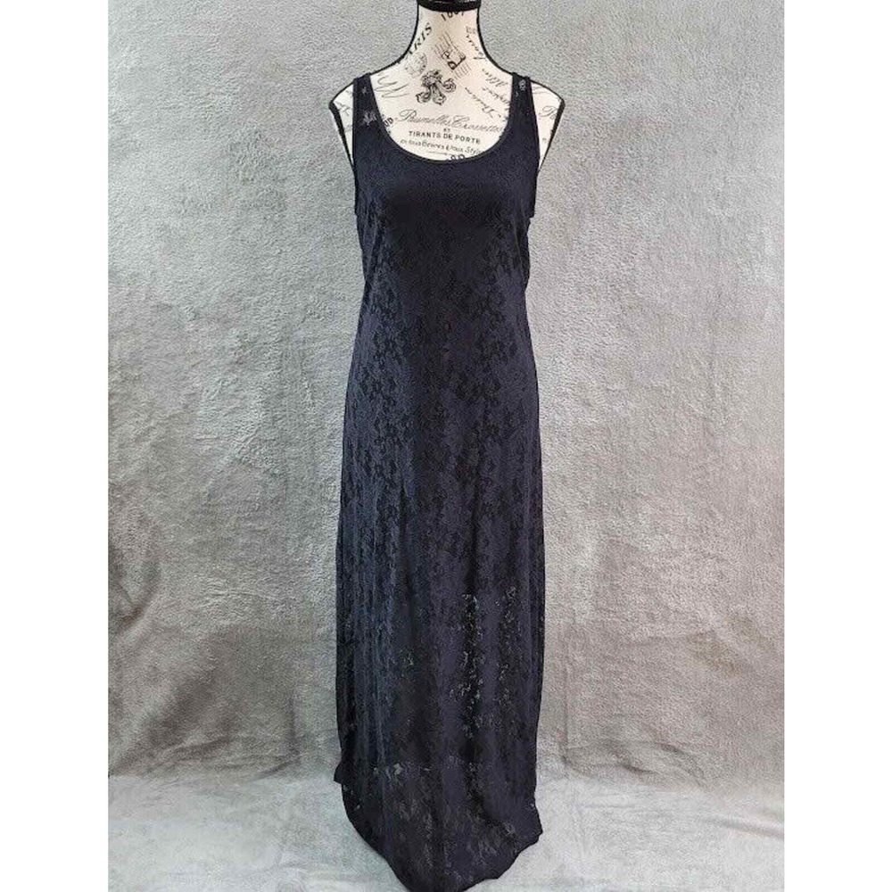 Tommy Bahama Maxi Dress Womens Small Black Floral Lace Mesh Tank Flowy Coverup